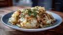 Crispy Potato Pancakes on White Plate in Rustic Kitchen Setting