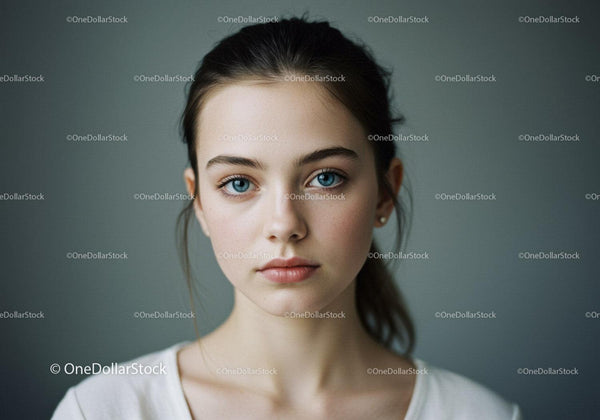 Close-up Portrait of a Young Woman with Blue Eyes and Natural Beauty