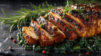 Grilled Beef Ribs with Fresh Green Herbs on Plate