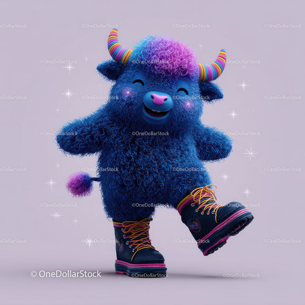 Colorful Animated Goat Character with Bright Horns and Joyful Expression
