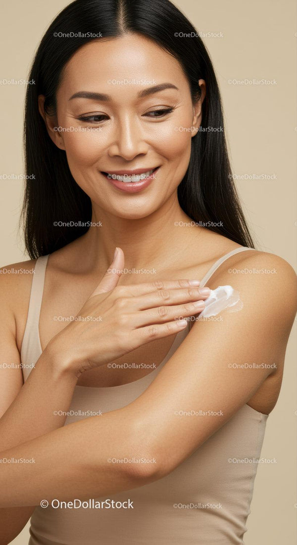 Elegant Woman Applying Cream for Glowing Skin Beauty Routine