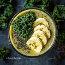 Green Kale and Banana Smoothie with Fruit Toppings