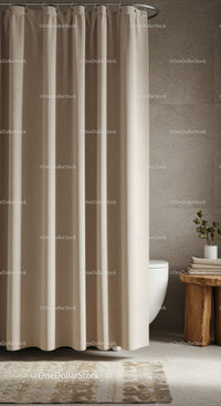 Minimalist Beige Shower Curtain in Modern Bathroom Interior