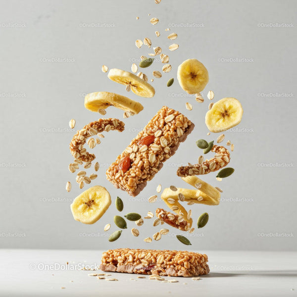 Zdrowe batony granola z suszonym bananem i pestkami dyni