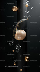 Elegant Gold and Silver Floating Spheres with Glitter Splash