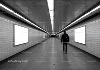 Modern Underground Subway Corridor with Fluorescent Lighting