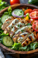 Grilled Chicken Breast with Fresh Vegetable Salad and Creamy Sauce