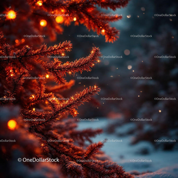 Festive Red Pine Branches with Warm Holiday Lights
