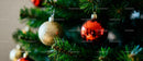 Close-up of Christmas tree with shiny baubles