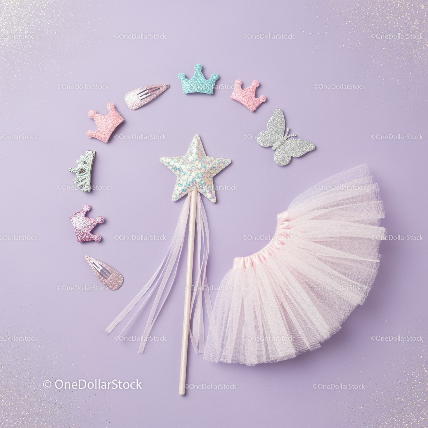 Delicate pastel fairy costume with star wand and clips