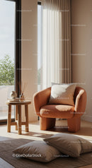 Cozy armchair corner bathed in warm sunlight