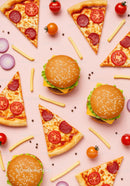 Top View of Fast Food Burger and Pepperoni Pizza Slices