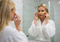 Young Woman Applying Gold Eye Patches for Skin Rejuvenation