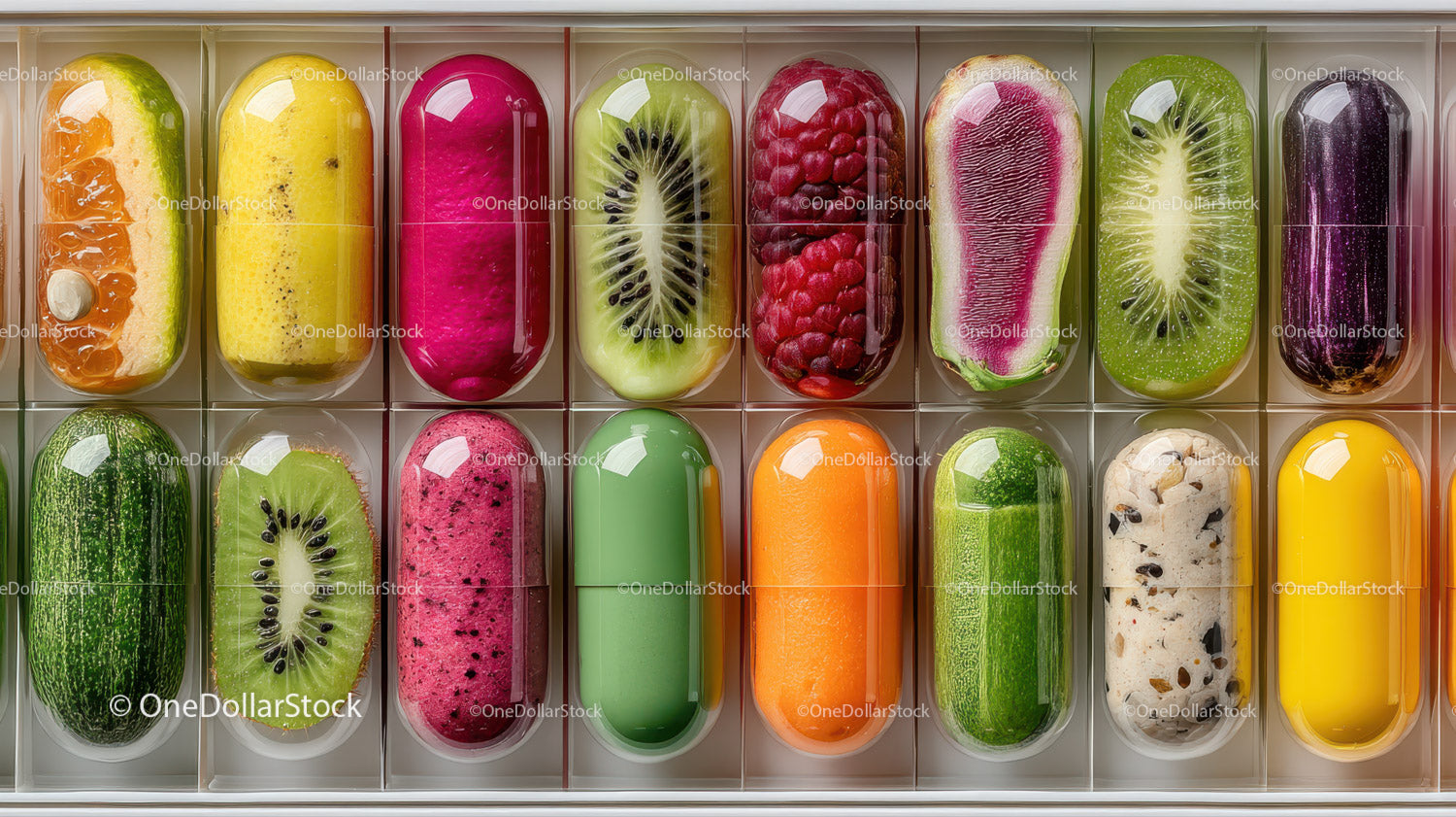 Assorted Fruit Flavored Ice Lollies in a Clear Ice Cube Tray