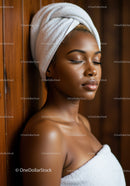 Young Woman Relaxing with Towel Wrap at Spa Environment