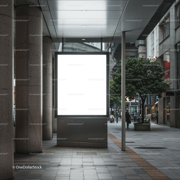 Blank urban billboard on modern city sidewalk JPG Mockup Image