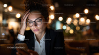 Businesswoman Using Smartphone with City Lights in the Background