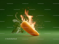 Burning Organic Yellow Chili Pepper with Flames
