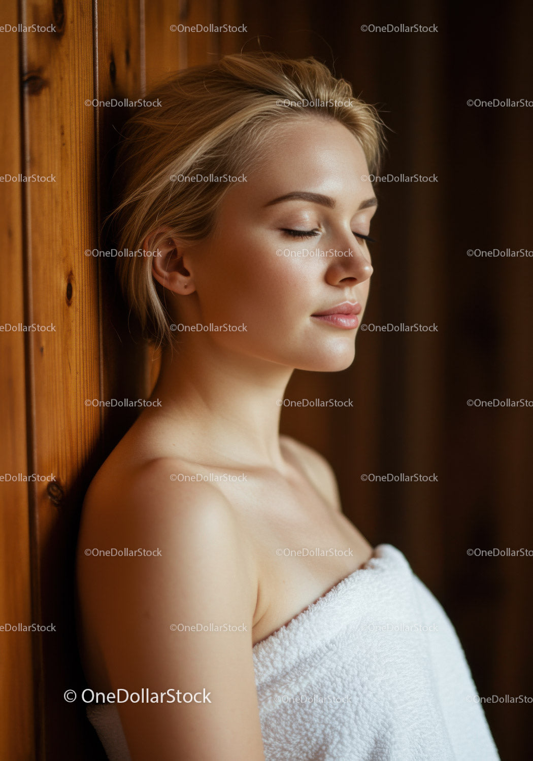 Relaxed Woman with Clear Skin and Closed Eyes at Wellness Spa
