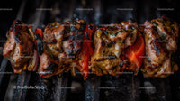 Colorful Grilled Meat and Vegetable Skewers on Barbecue Grill