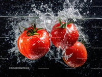 Fresh Ripe Red Tomatoes with Water Splash in Dark Background