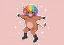 Colorful Cartoon Bull with Rainbow Hair in Funky Streetwear
