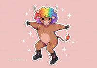 Colorful Cartoon Bull with Rainbow Hair in Funky Streetwear