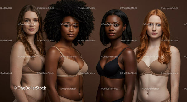 Diverse women posing confidently in neutral lingerie