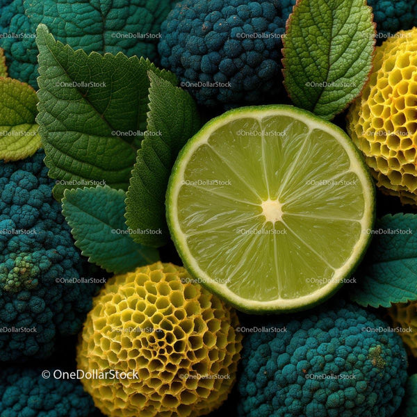 Fresh Lime and Green Leaves on Vibrant Background