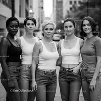 Diverse group of confident women standing in urban street