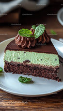 Creamy Mint and Chocolate Layered Cheesecake with Chocolate Flakes