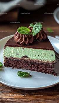 Creamy Mint and Chocolate Layered Cheesecake with Chocolate Flakes