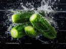 Fresh Green Cucumbers Underwater Splash in Bright Natural Light