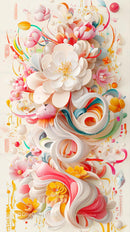 Vibrant Abstract Floral Digital Artwork with Flowing Shapes and Bright Colors