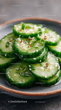 Fresh Sliced Cucumbers in a Ceramic Bowl