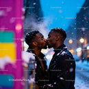 Romantic Kiss Between Two Men on a Snowy Evening