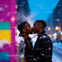 Romantic Kiss Between Two Men on a Snowy Evening