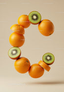 Creative arrangement of oranges and kiwis in circular shape