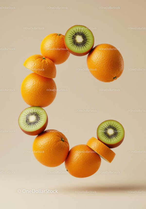 Creative arrangement of oranges and kiwis in circular shape