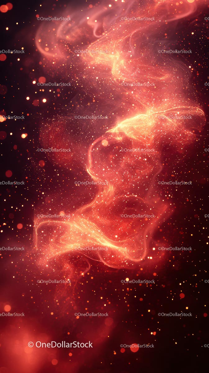 Vibrant Red Cosmic Nebula with Fiery Light Trails and Sparkling Particles