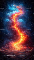 Vivid Fiery Galaxy Spiral Nebula with Stars and Cosmic Clouds