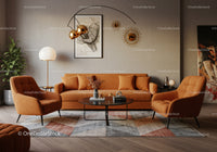 Cozy modern living room with warm brown furniture
