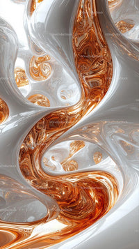 Abstract Swirling Copper and Silver Fluid Art with Glossy Finish