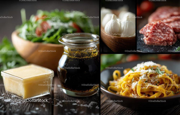 Fresh Basil Garlic Salad Ingredients with Raw Beef and Pasta