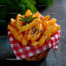 Golden French Fries with Herbs and Black Pepper in Rustic Basket