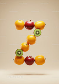 Number seven formed by fresh mixed fruits on beige