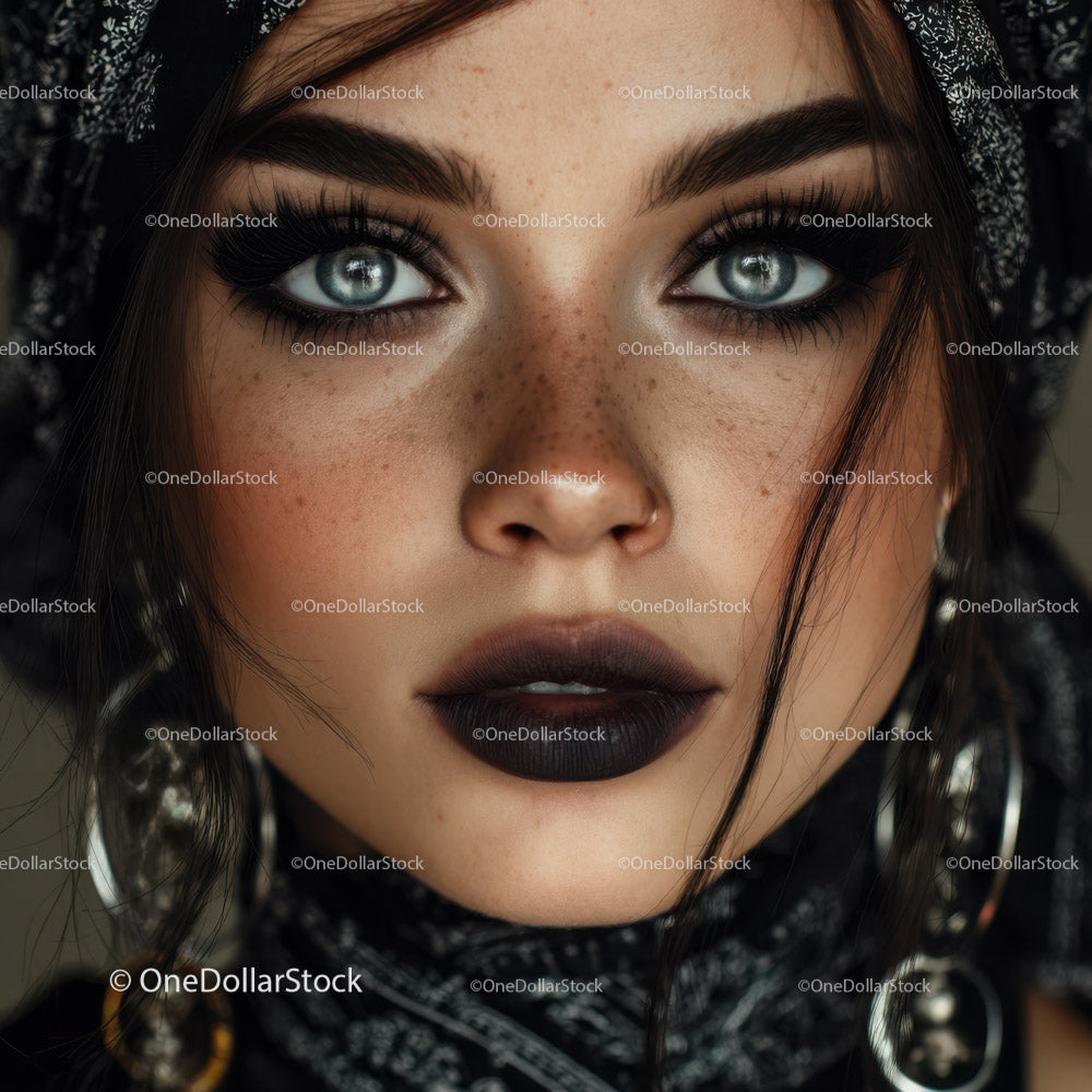Close-up of Beautiful Woman with Blue Eyes and Bold Makeup