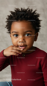 Young child with joyful expression and curly hair