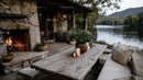 Cozy Rustic Outdoor Patio with Lake View and Candles