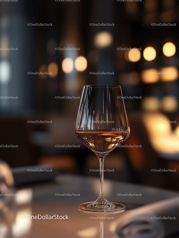 Elegant Rosé Wine in a Crystal Glass on a Warm Ambiance Bar